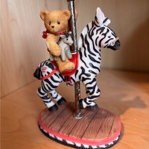 Cherished Teddies Tan Bear on Zebra Carousel